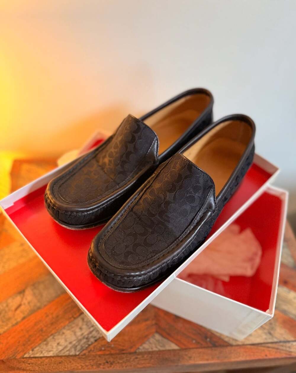 Coach Loafers Black Signature C Monogram Canvas Leather